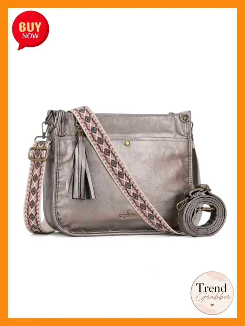 Trendy Vegan Leather Hobo Crossbody Bag with Tassel & Guitar Strap